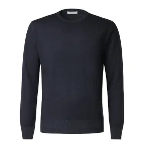 Crew-Neck Wool Sweater in Dark Blue