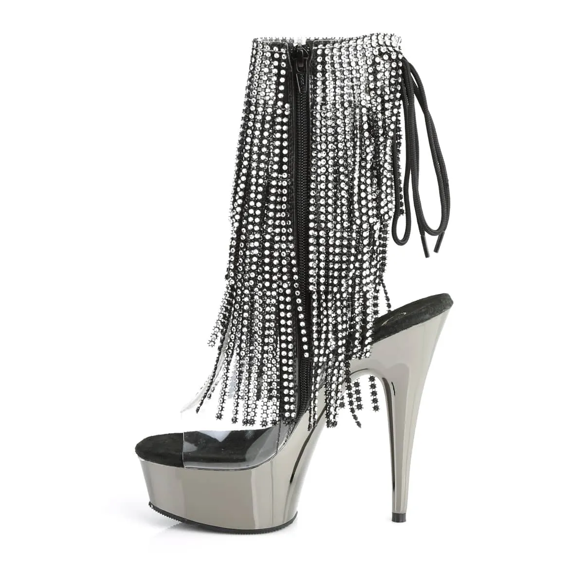 DELIGHT-1017RSF Black & Clear Calf High Peep Toe Boots