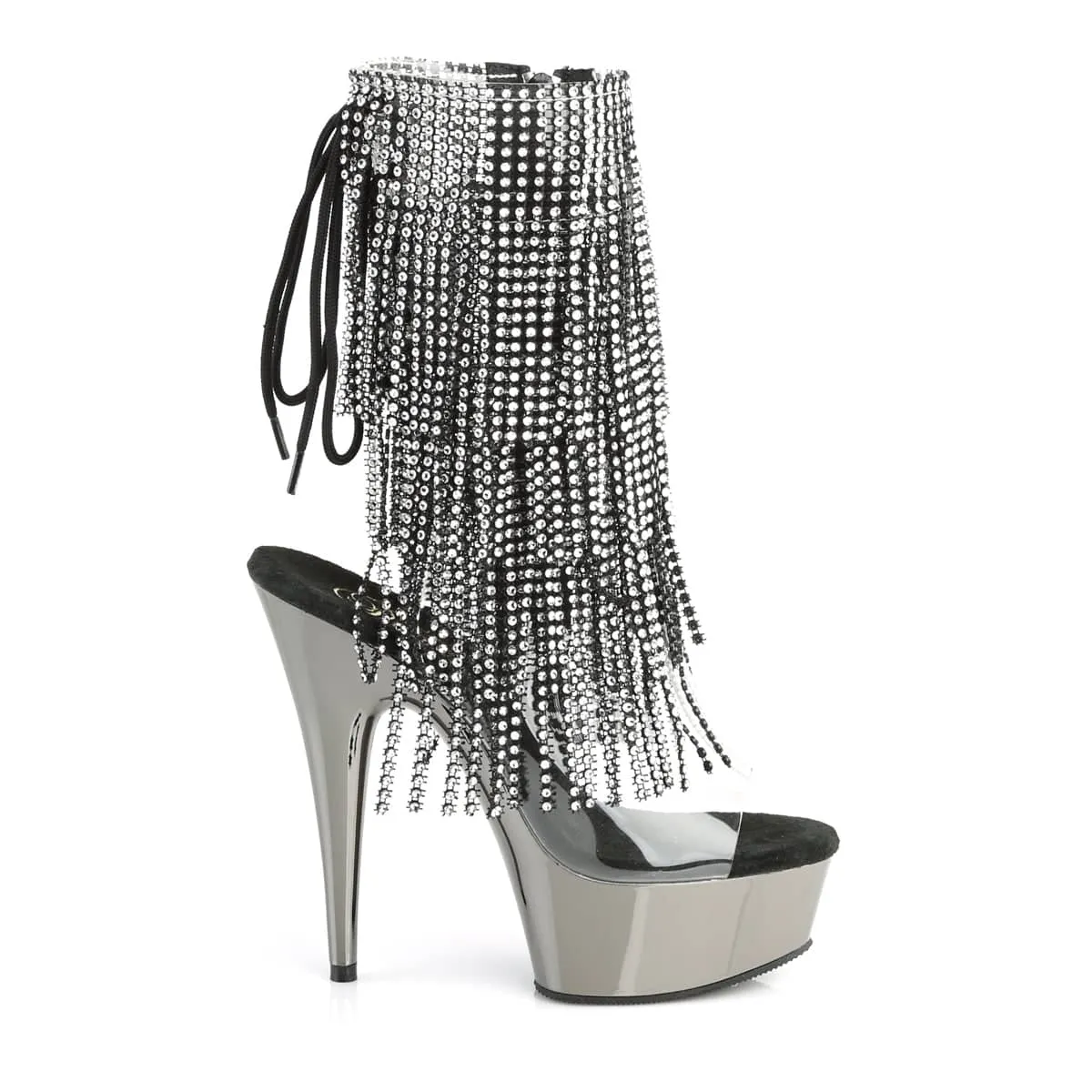 DELIGHT-1017RSF Black & Clear Calf High Peep Toe Boots