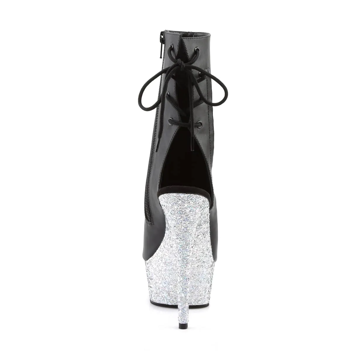 DELIGHT-1018LG Black & Silver Calf High Peep Toe Boots