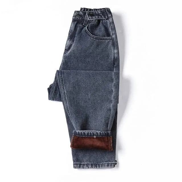 DressBetty - Winter Thick Fleece Warm Loose Denim Pants