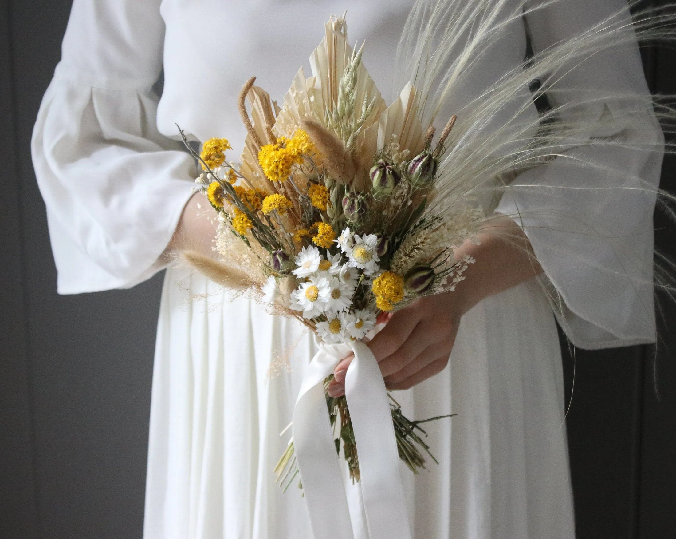 Dried Flowers Bridal Bouquet - Spring Yellow & Cream