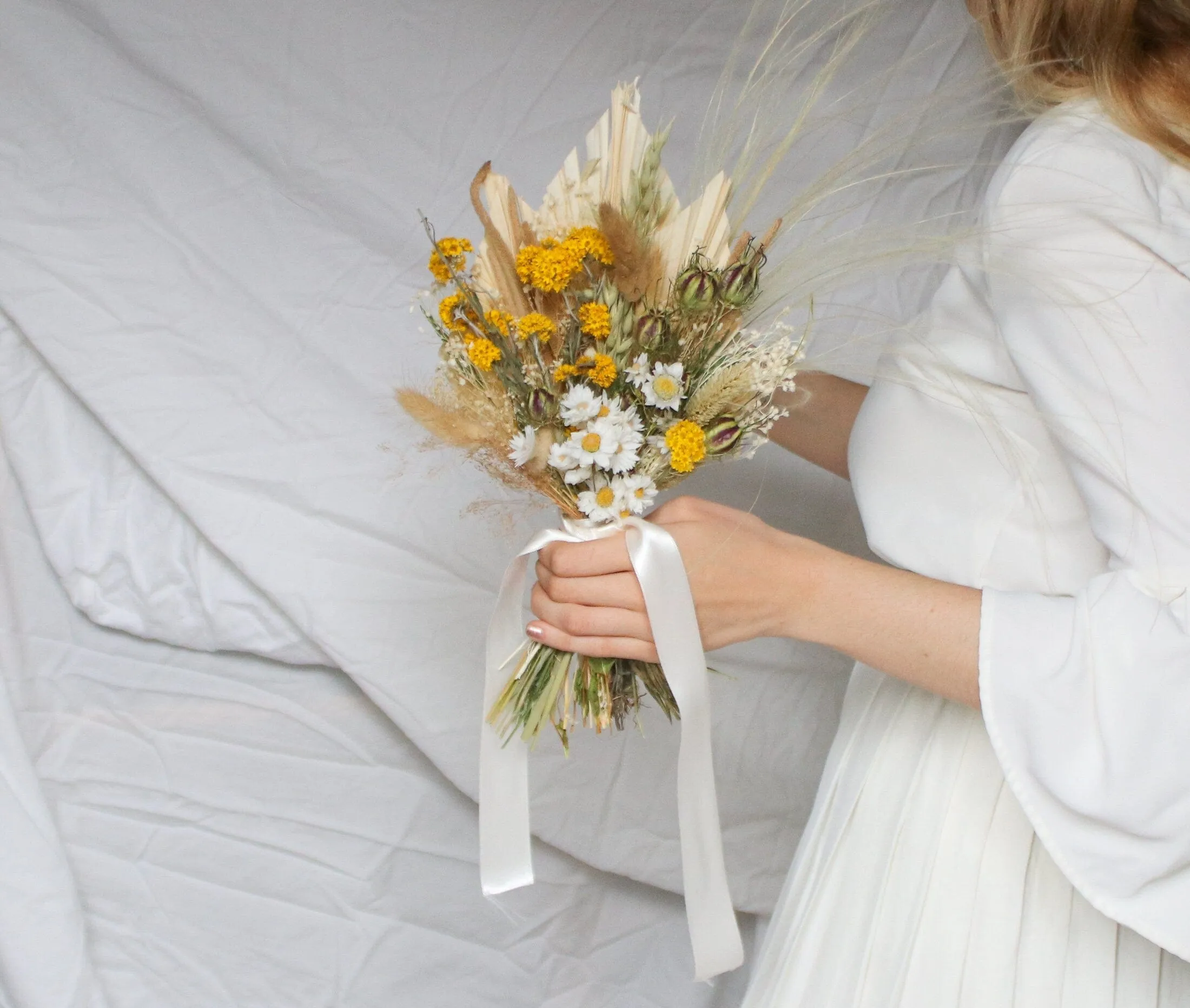 Dried Flowers Bridal Bouquet - Spring Yellow & Cream