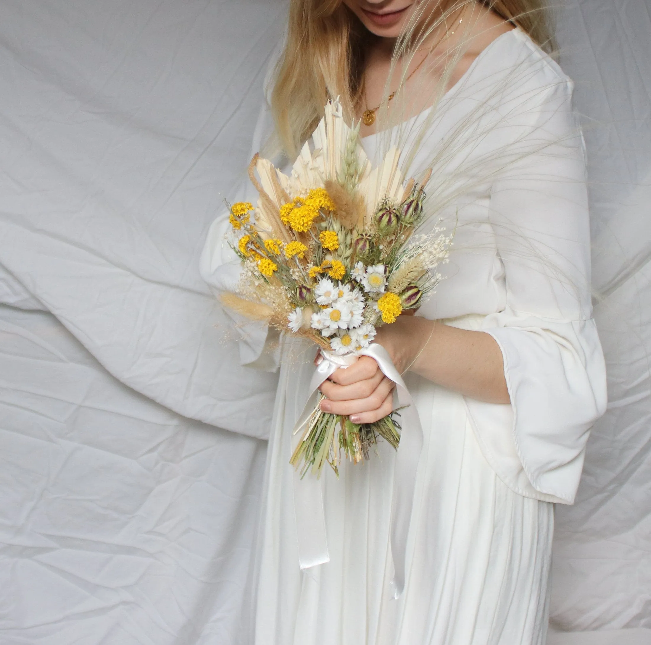 Dried Flowers Bridal Bouquet - Spring Yellow & Cream