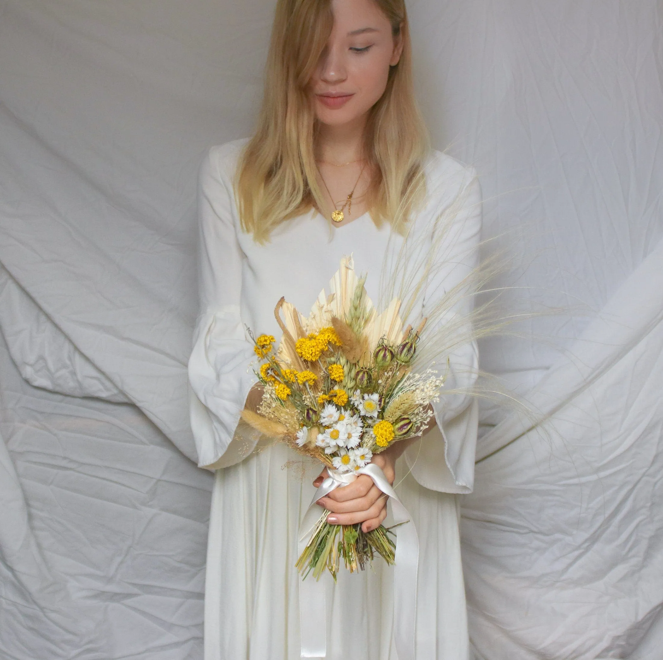 Dried Flowers Bridal Bouquet - Spring Yellow & Cream