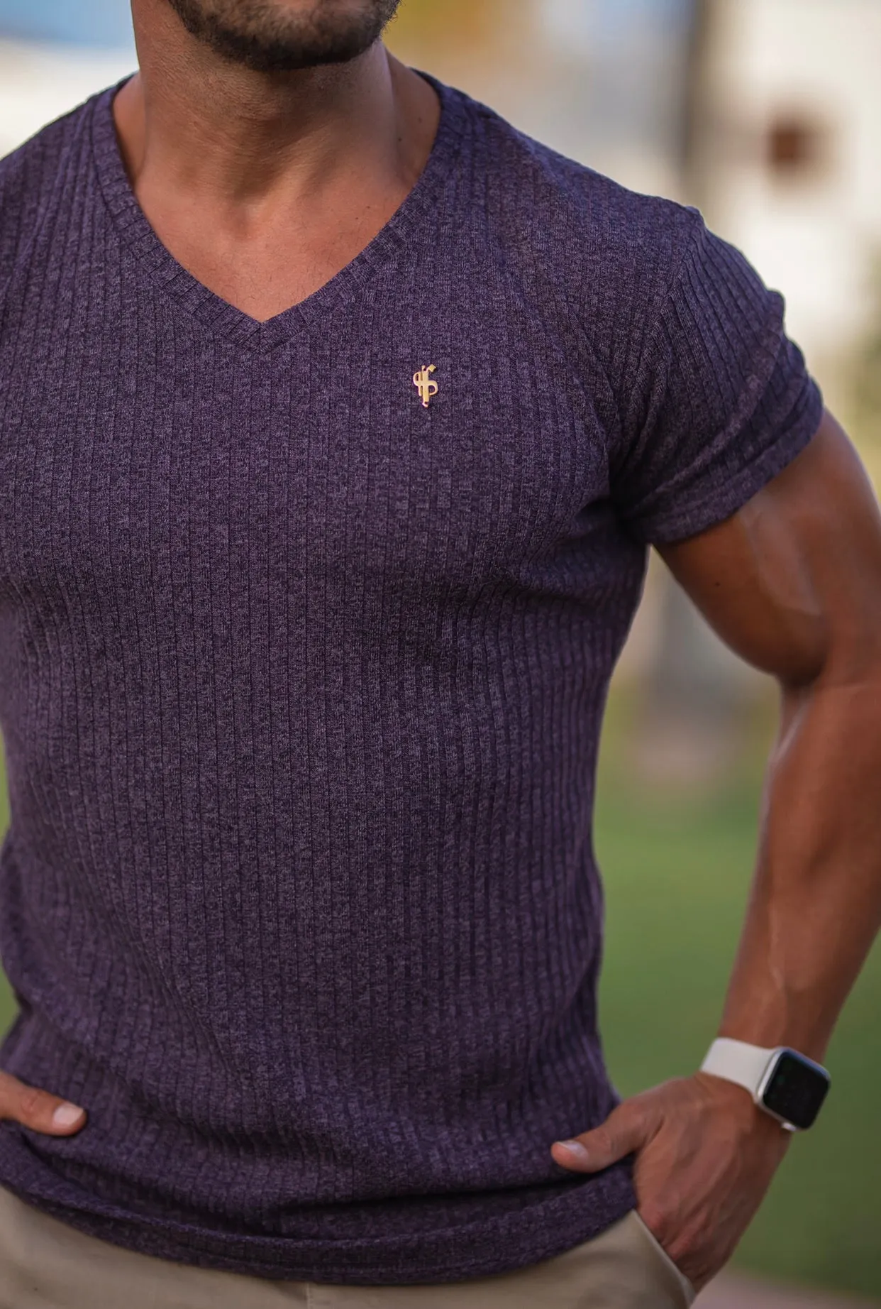 Father Sons Classic Dark Plum V Neck Ribbed Crew - FSH504