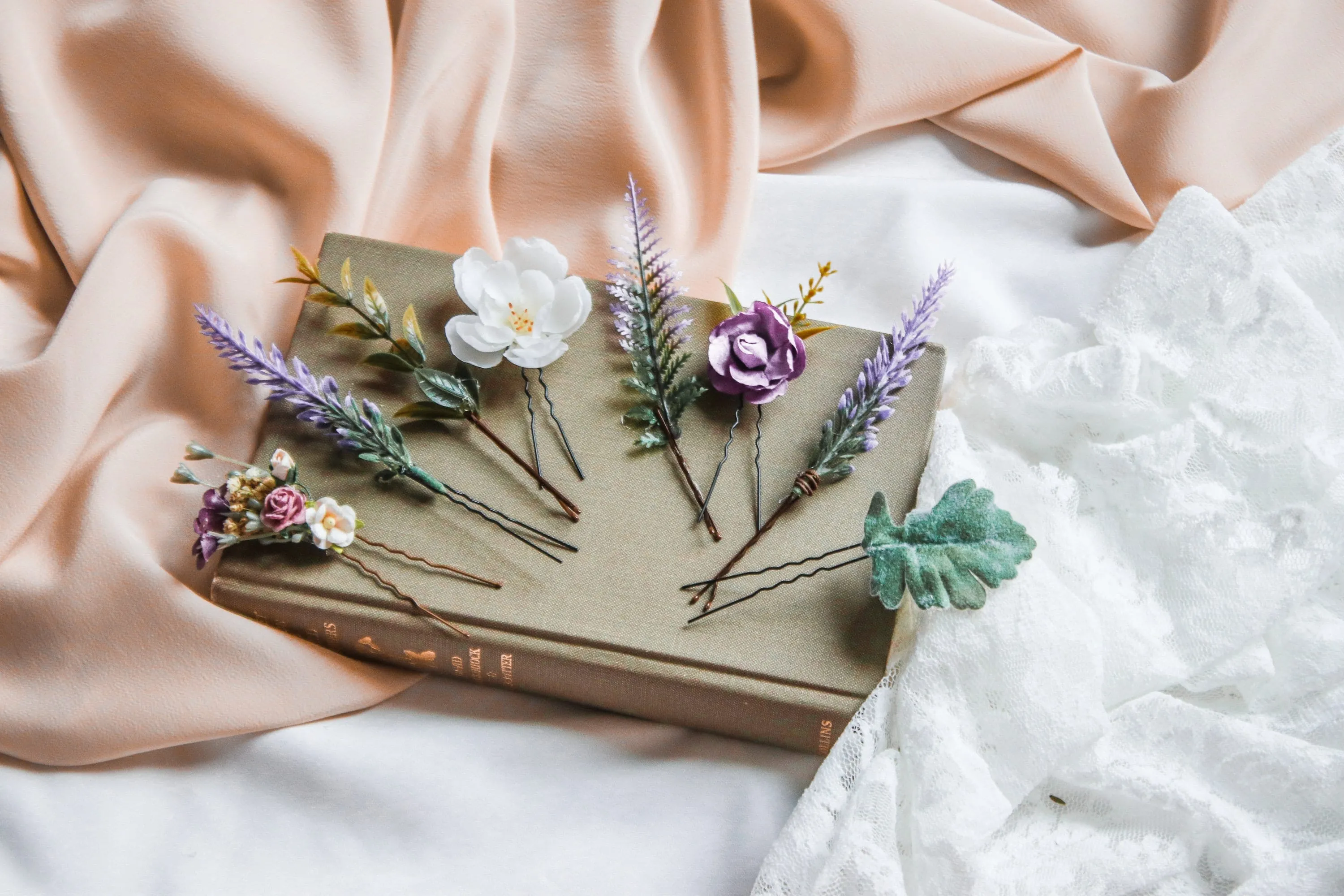 Ferns and Blossoms Hair Pin Set 8 Piece, Made by Hidden Botanics Wedding Flowers & Design