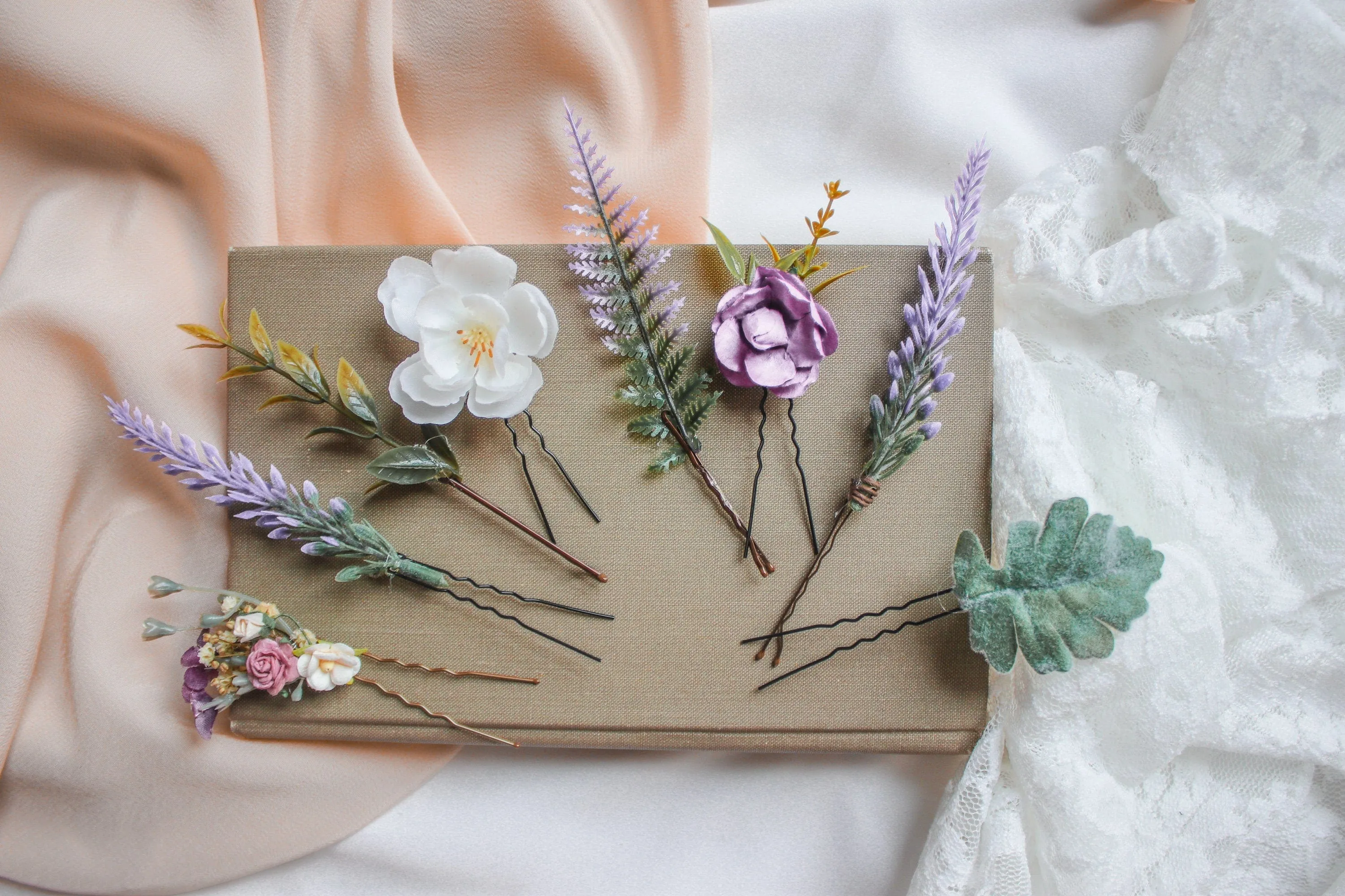 Ferns and Blossoms Hair Pin Set 8 Piece, Made by Hidden Botanics Wedding Flowers & Design