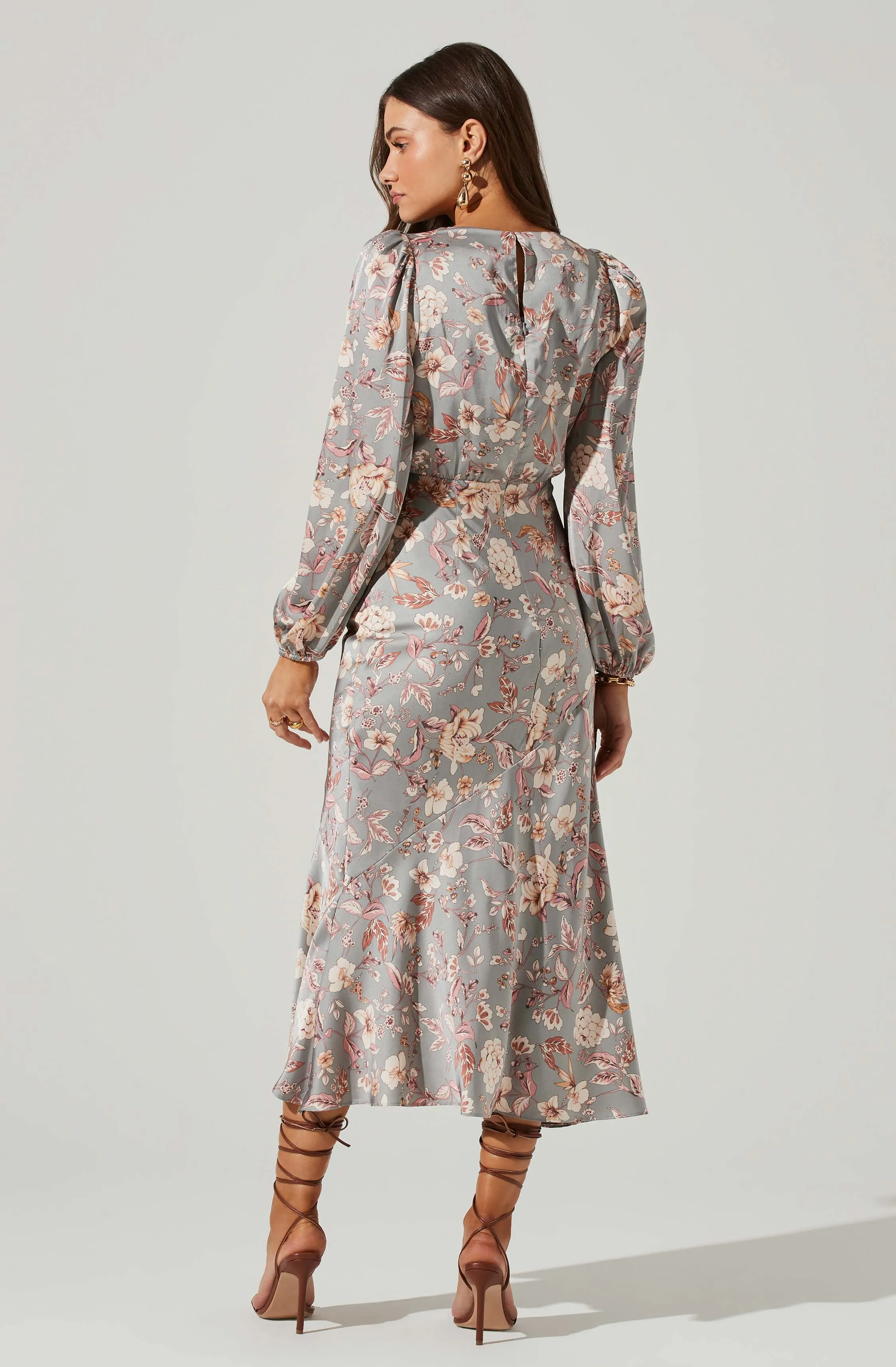 Floral Deep V Long Sleeve Maxi Dress