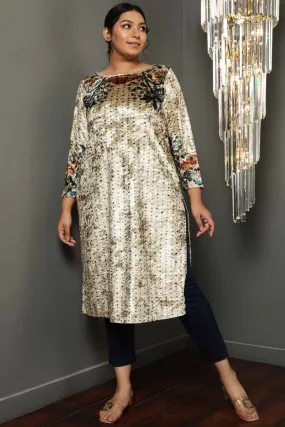 Floral Ethnic Print Velvet Kurta