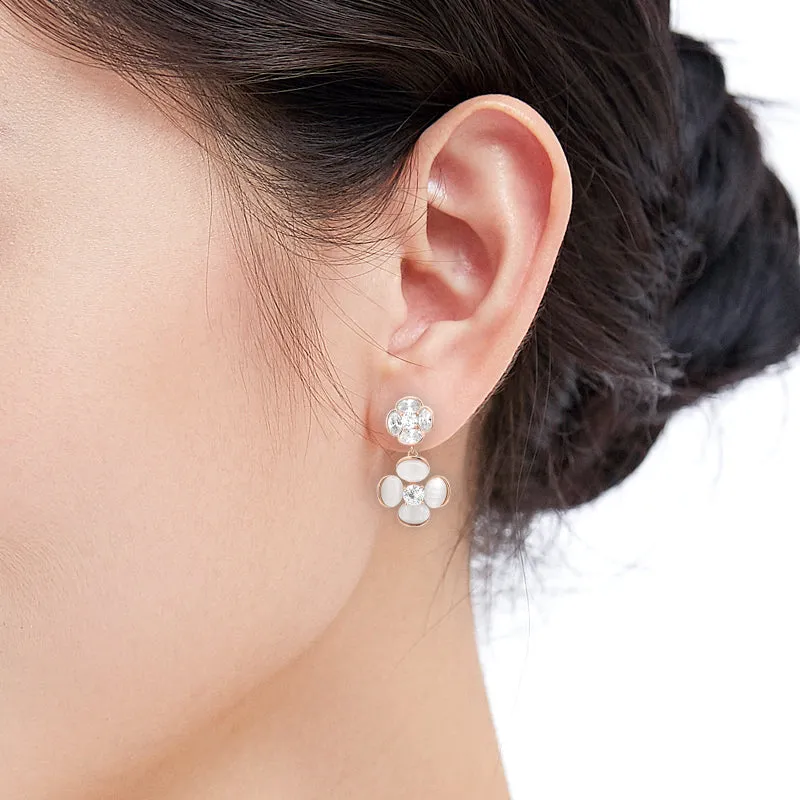 Flower Simulated Moonstone Earrings