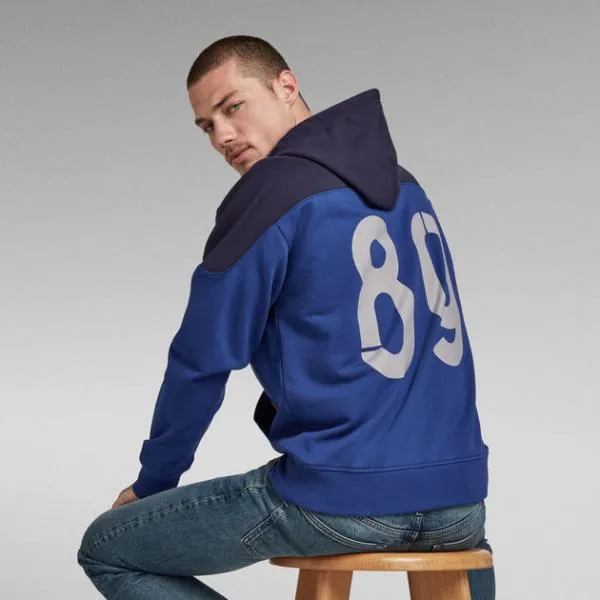 G-STAR INC - Men - 89 Logo Block Pullover Hoodie - Lightning Blue