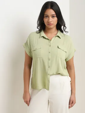 Gia Light Sage Crinkle Textured Shirt