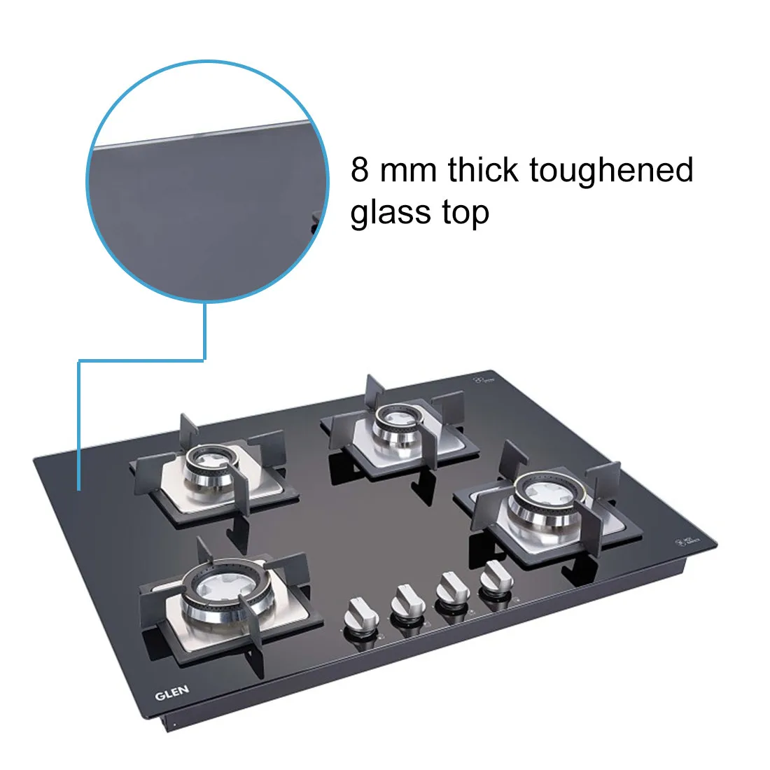 Glen 4/Burner BW Black Glass Hob Top 70