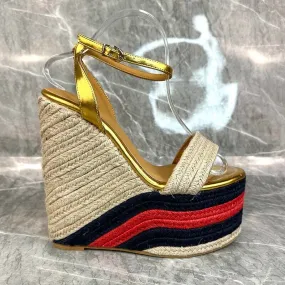 Gold Platform Wedges Sandals Woman Open Toe Hemp Weave High Heels Lady Wedding Shoes