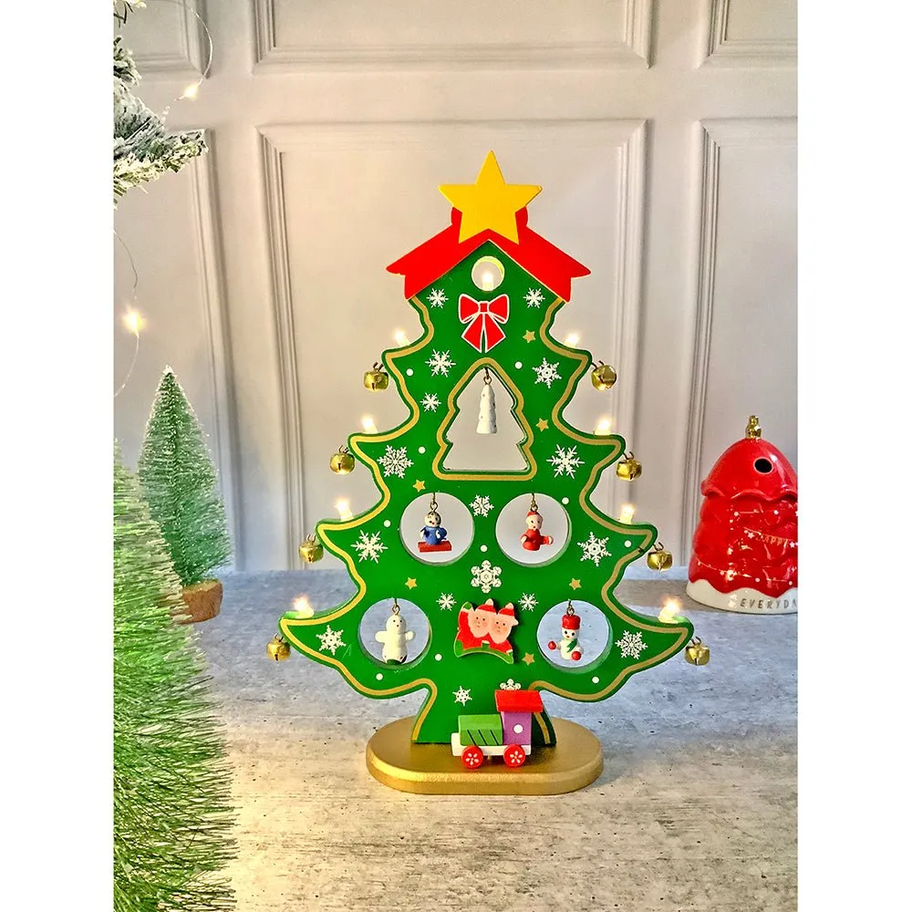 Green DIY Wooden Christmas Tree with LED Light, Christmas Table Décor