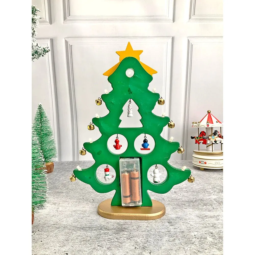 Green DIY Wooden Christmas Tree with LED Light, Christmas Table Décor