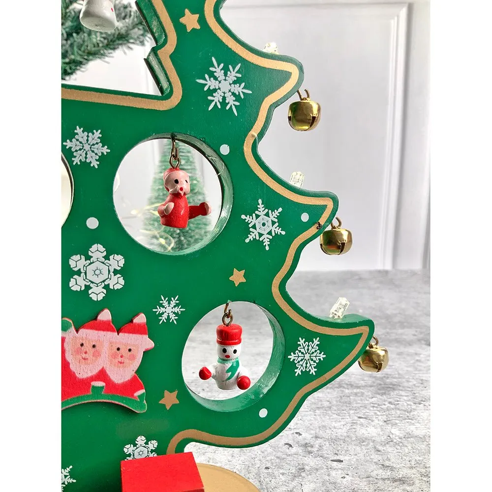 Green DIY Wooden Christmas Tree with LED Light, Christmas Table Décor