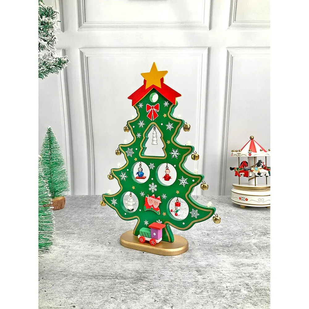 Green DIY Wooden Christmas Tree with LED Light, Christmas Table Décor