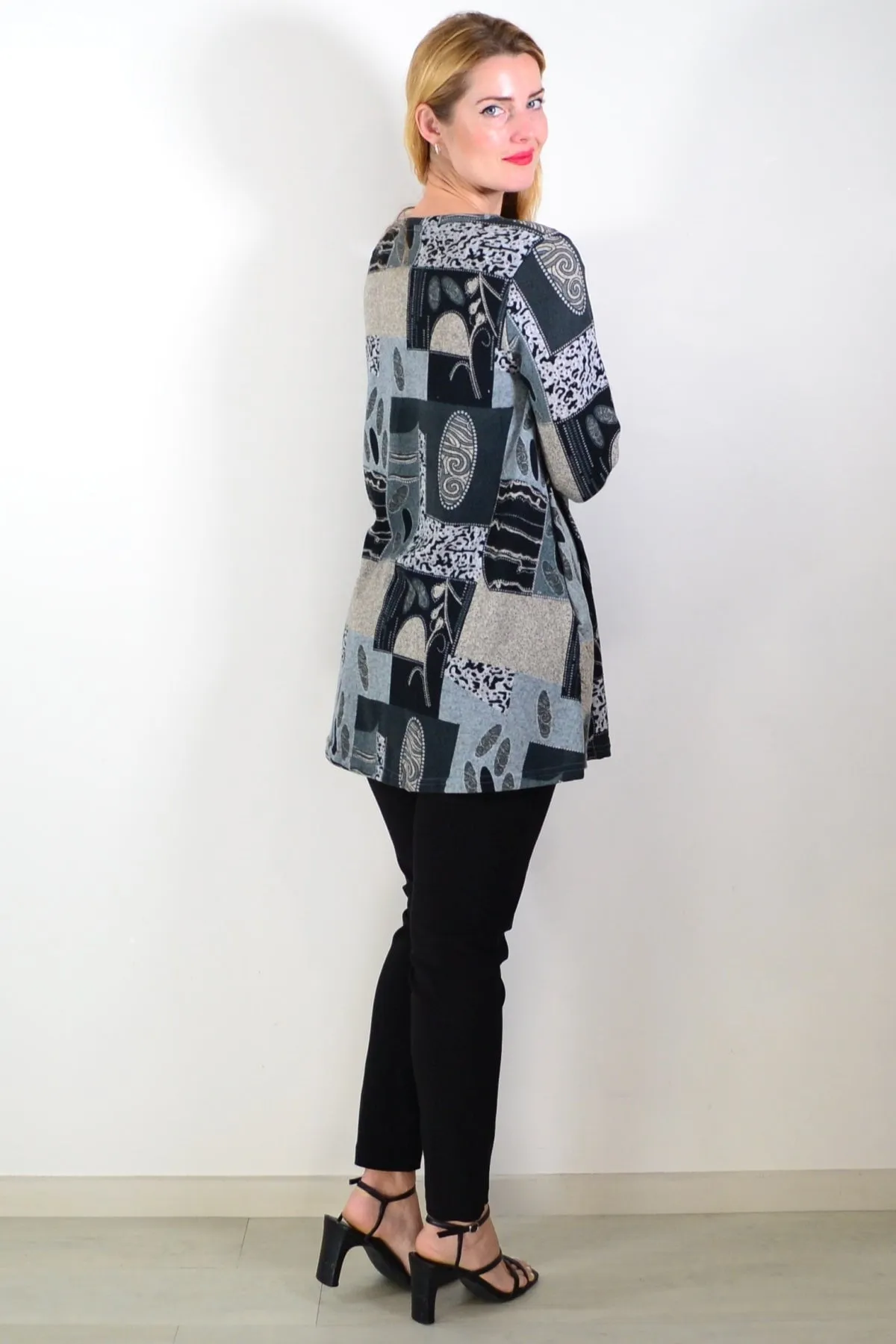 Grey Abstract Print Fleece Tunic Top