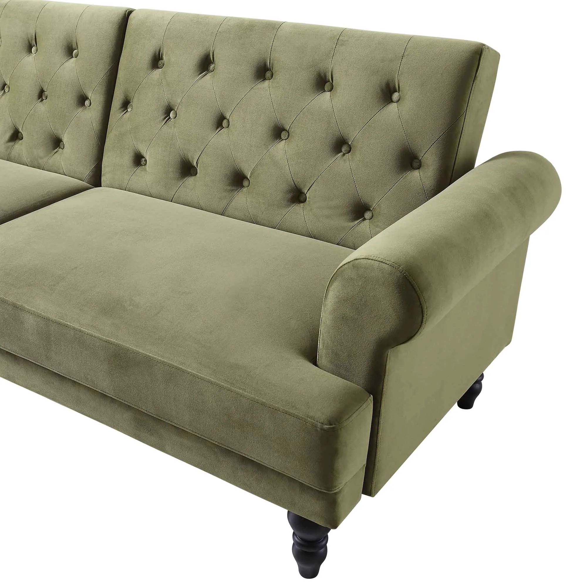 Hanney 3-Seater Chesterfield Sofabed in Moss Green Velvet