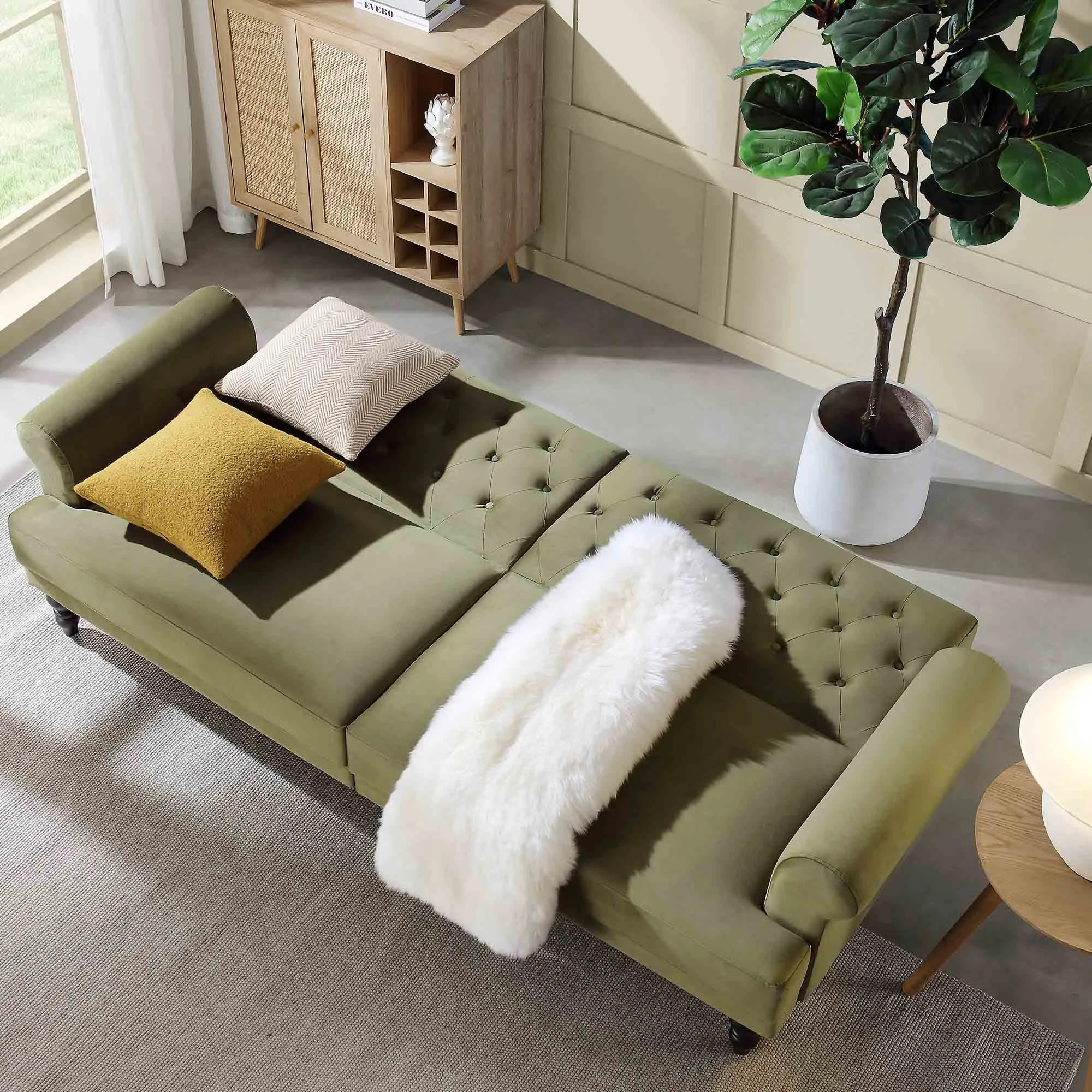 Hanney 3-Seater Chesterfield Sofabed in Moss Green Velvet