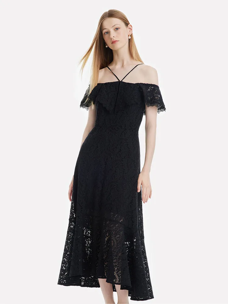 Hollow Lace Midi Dress