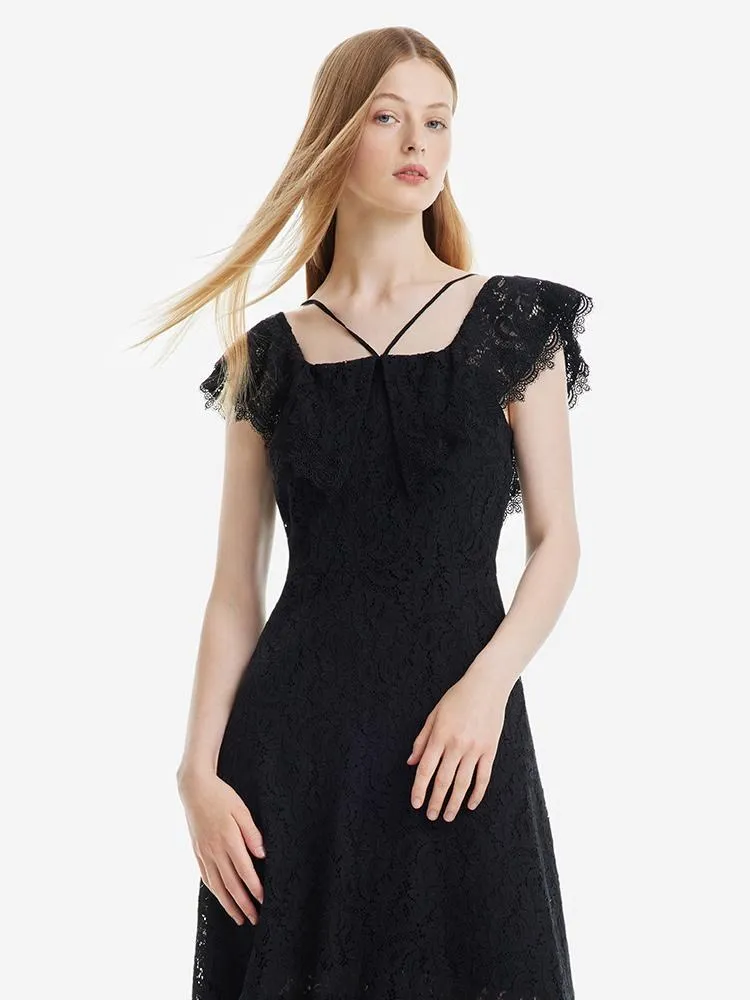 Hollow Lace Midi Dress