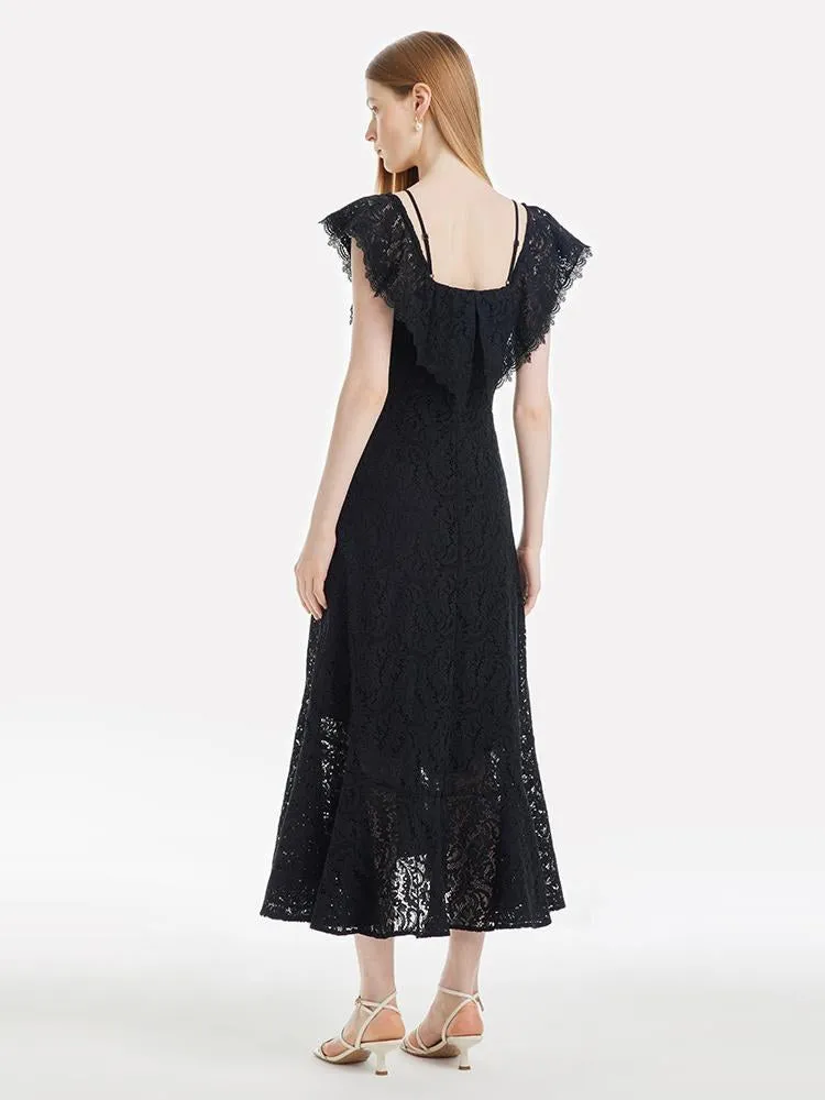 Hollow Lace Midi Dress