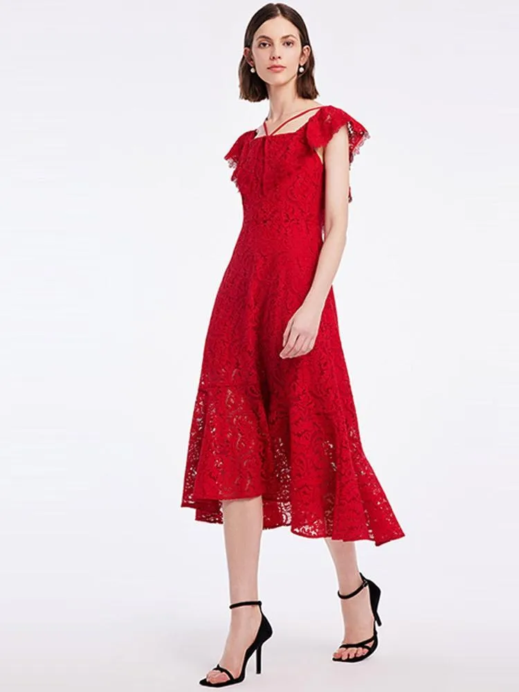 Hollow Lace Midi Dress