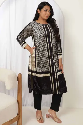 Houndstooth Velvet V Neck Kurta