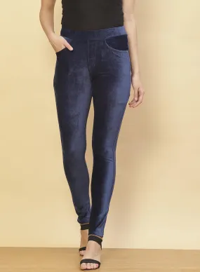 Imperial Blue Velvet Jeggings