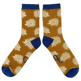 Ladies Mustard Hedgehog Lambswool Ankle Socks