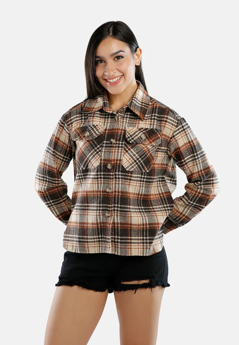 Long Sleeves Flannel Check Shacket