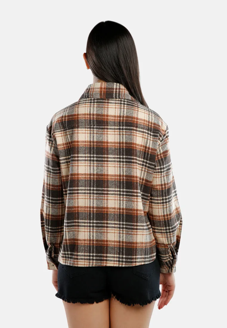 Long Sleeves Flannel Check Shacket