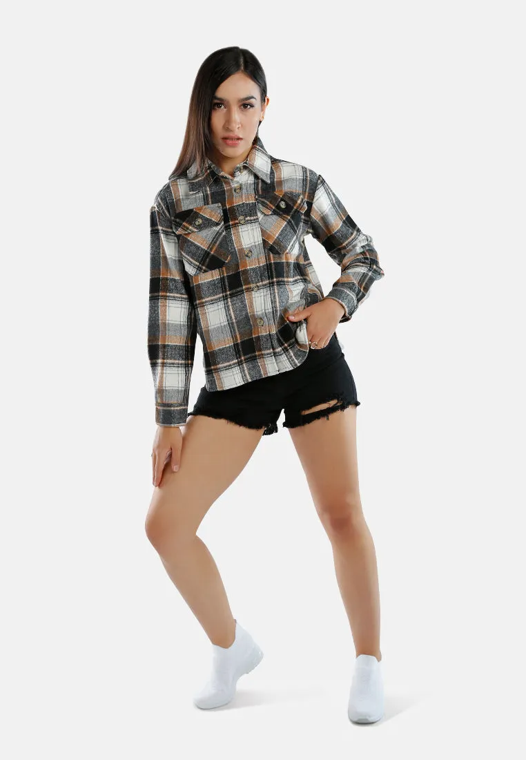 Long Sleeves Flannel Check Shacket