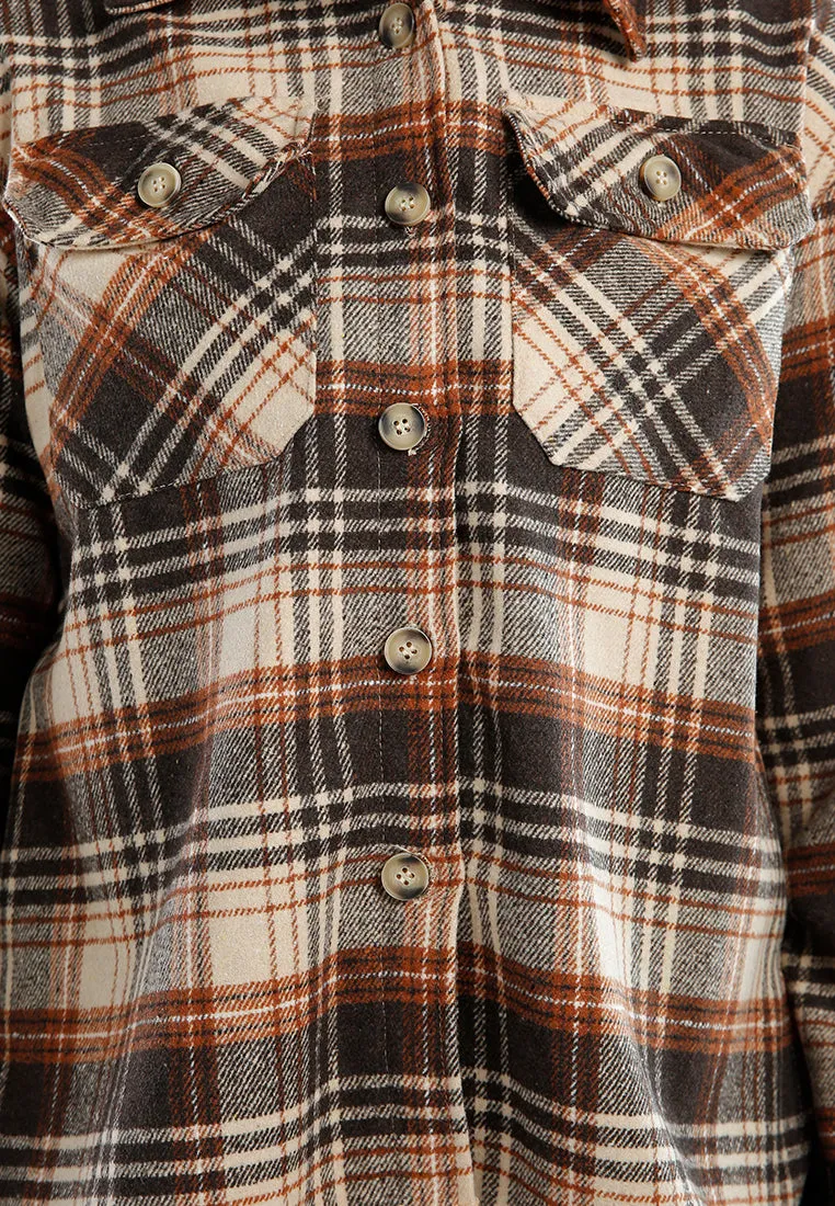 Long Sleeves Flannel Check Shacket