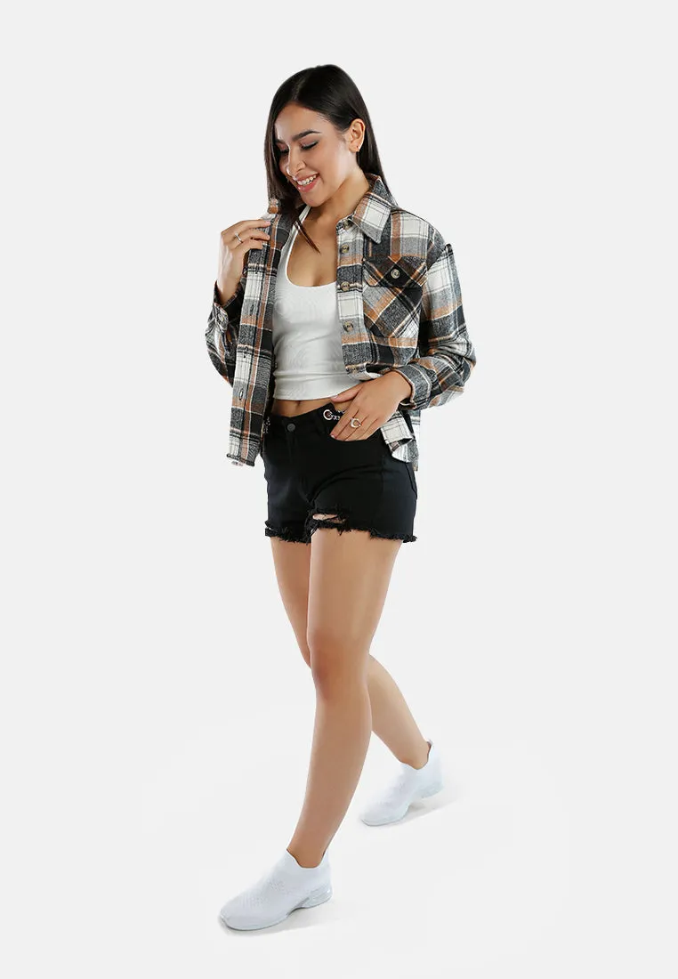 Long Sleeves Flannel Check Shacket