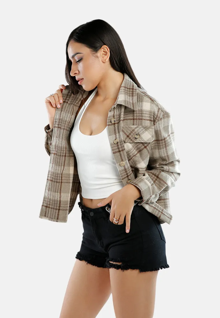 Long Sleeves Flannel Check Shacket