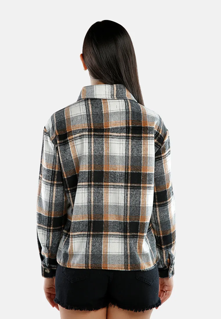 Long Sleeves Flannel Check Shacket