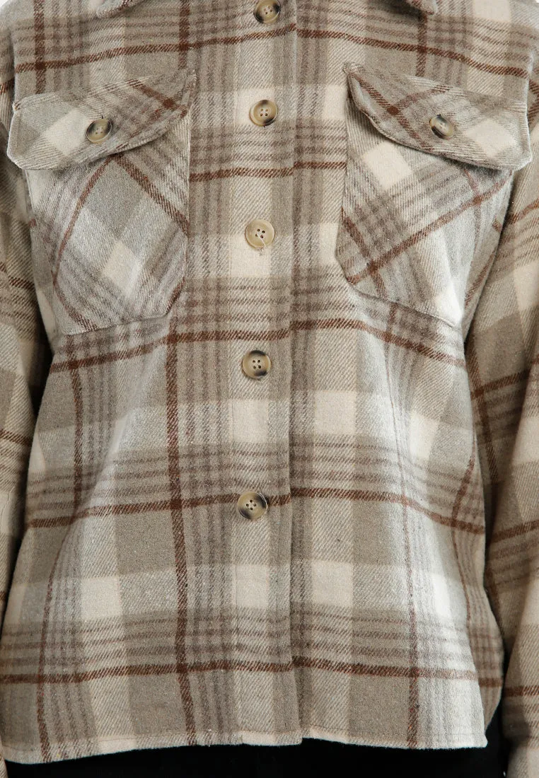 Long Sleeves Flannel Check Shacket