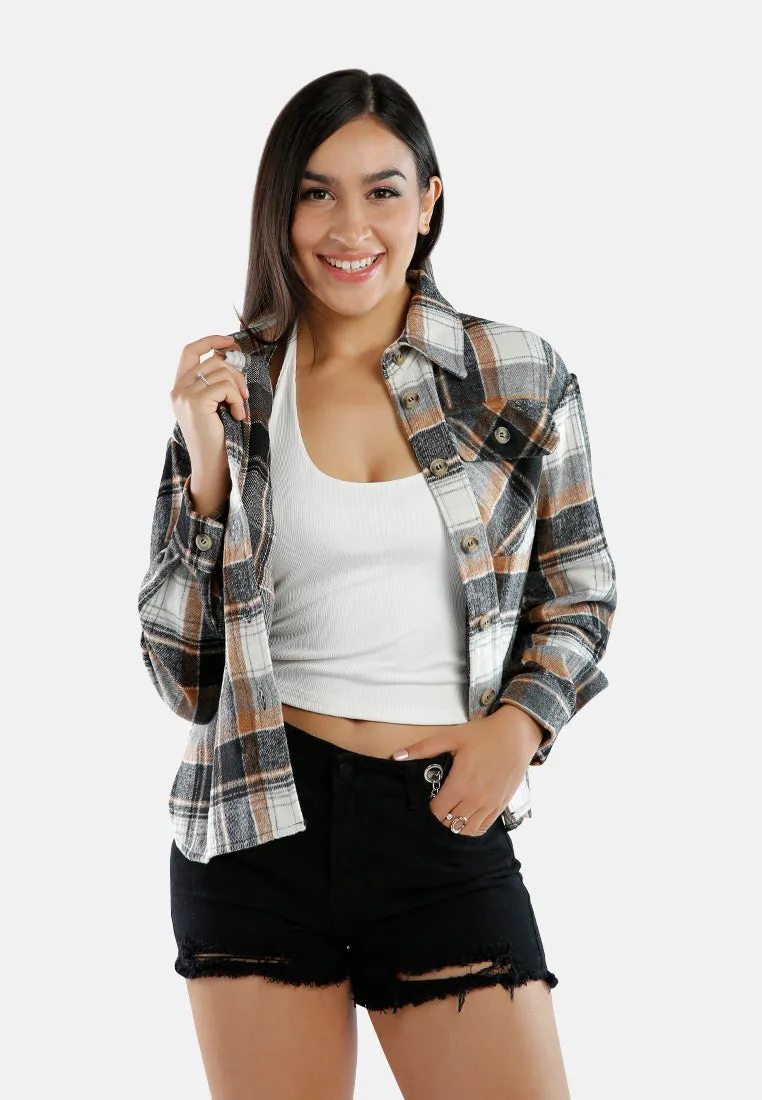 Long Sleeves Flannel Check Shacket