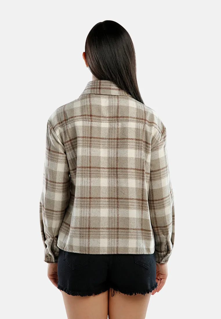 Long Sleeves Flannel Check Shacket