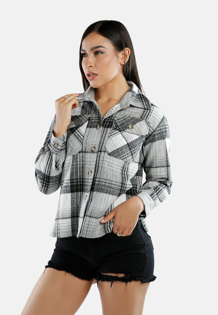 Long Sleeves Flannel Check Shacket