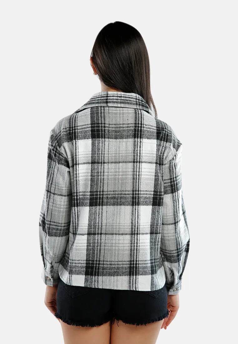 Long Sleeves Flannel Check Shacket