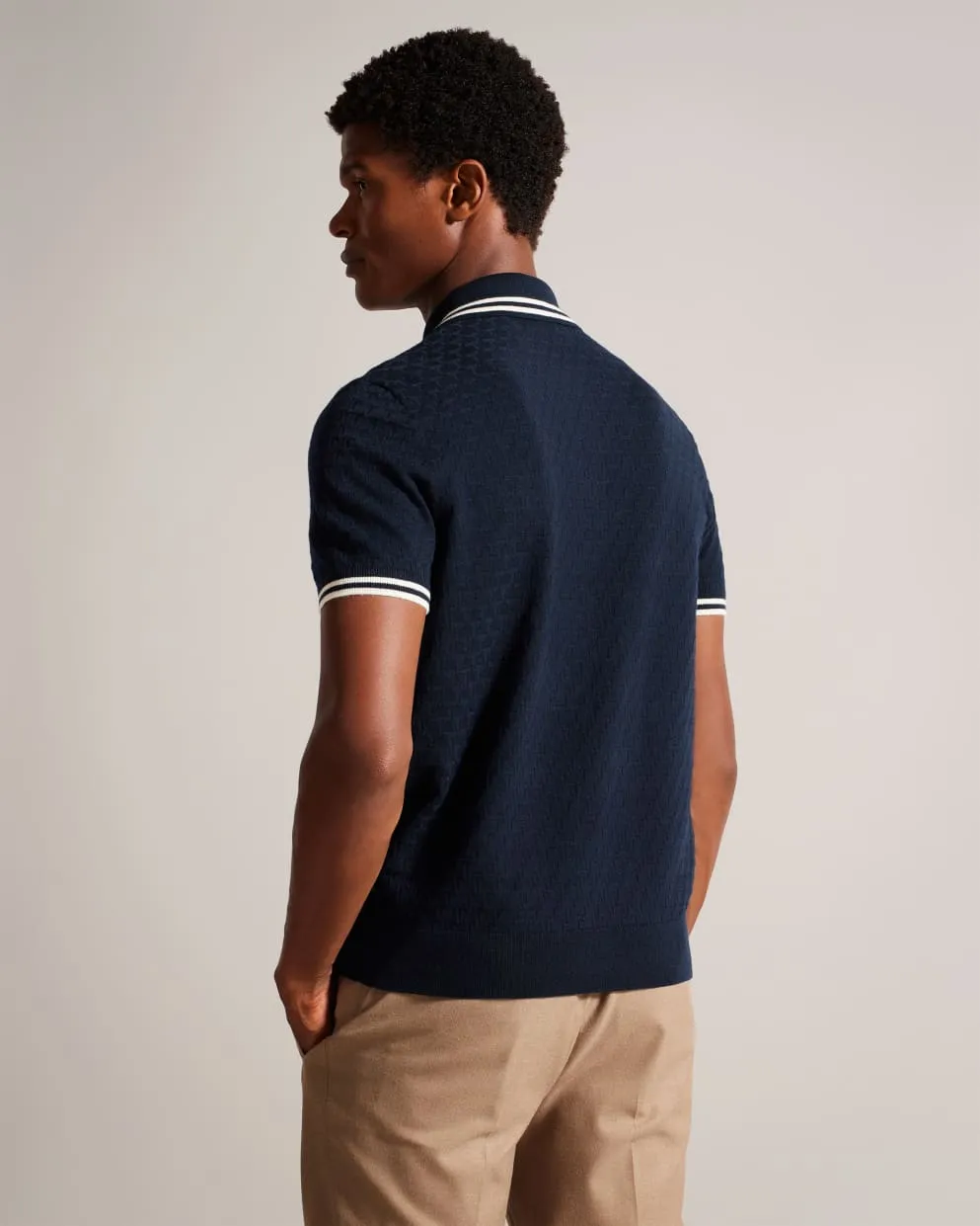 Mahani Short Sleeve T Textured Polo Shirt Navy