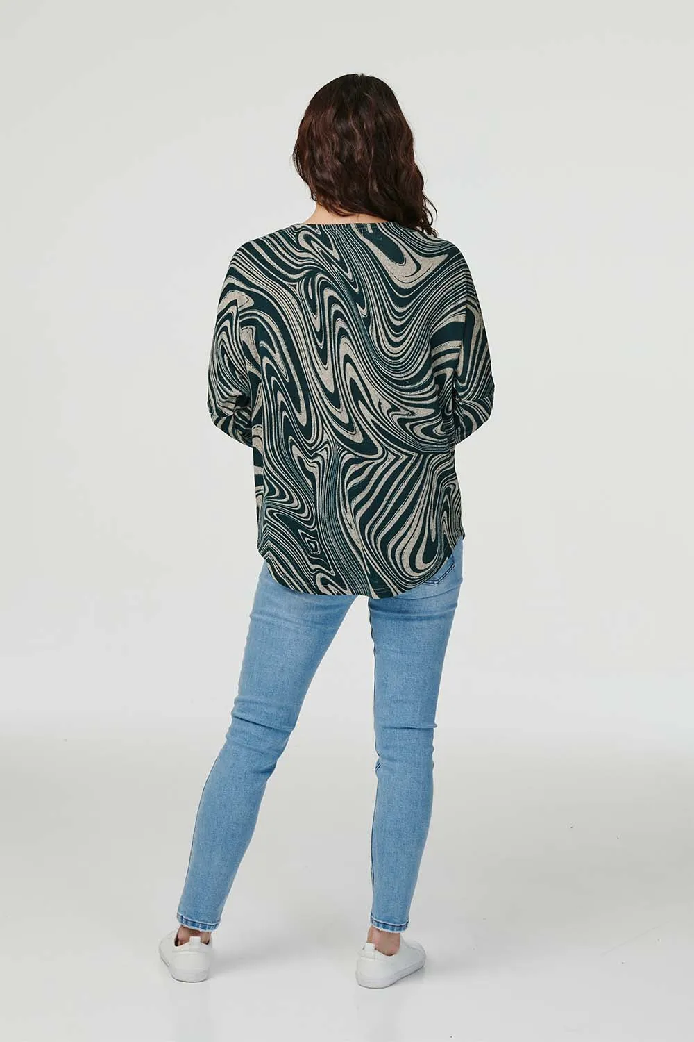 Marble Print Zip Front Jumper