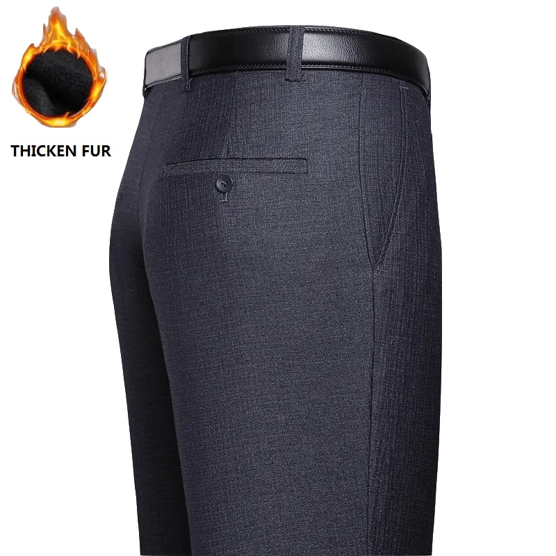 Men's Business Slim Fit Flat Front Thicken Pant With Fur