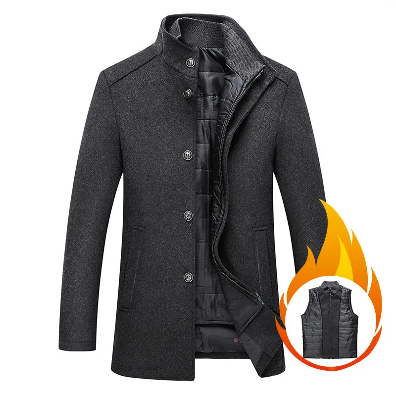 Men's Winter Thicken Double-Layer Wool Coat With Vest