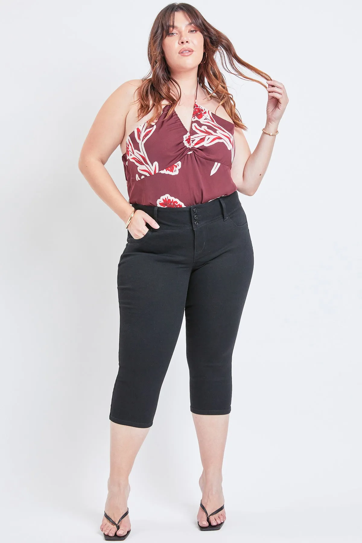 Missy Plus Size Wannabettabutt 3-Button Capri Made With Recycled Fibers Pack Of 12